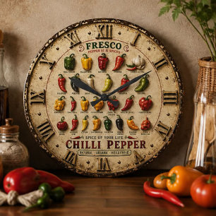 Chili Pepper Kitchen Rustic Farmhouse Chef Gift Large Clock