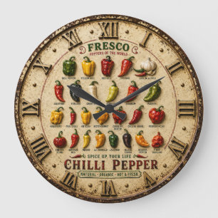 Chili Pepper Kitchen Rustic Farmhouse Chef Gift Large Clock