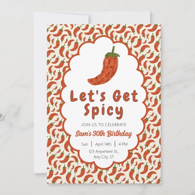 Chili Pepper Lets Get Spicy Birthday Invitation (Front)