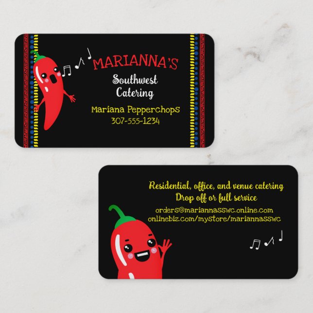 Chili pepper Mexican Southwestern chef catering Bu Business Card (Front/Back)