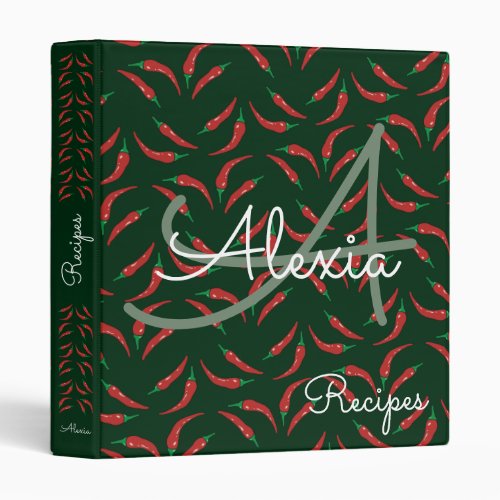 chili pepper  monogram recipes binder