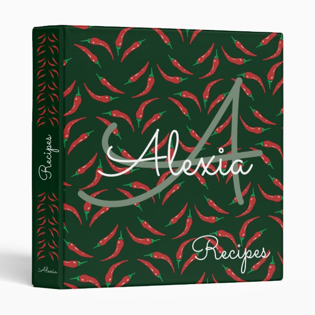 chili pepper & monogram recipes binder (Front/Spine)