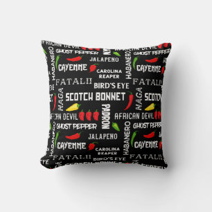 Chili Pepper Names Pattern Jamaican Cooking Throw Pillow