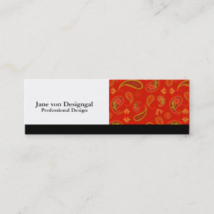 Chili Pepper Red and Lime Green Paisley Pattern Mini Business Card