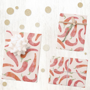 Chili Pepper Red Cream Watercolor Food Art Wrapping Paper Sheets