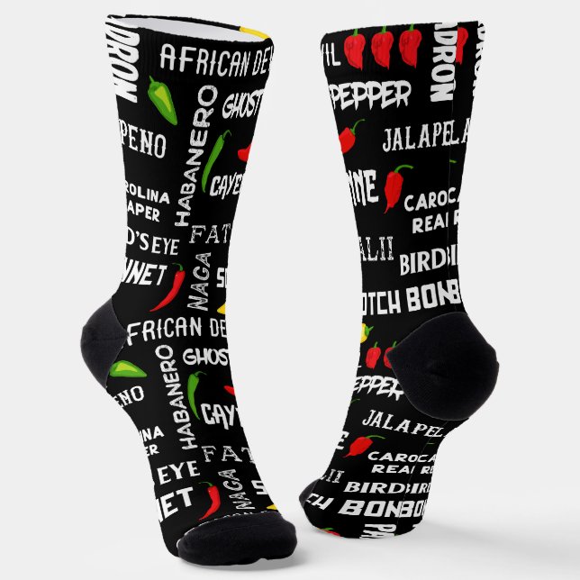 Chili Pepper Spicy Food Jamaican Cooking Socks (Angled)