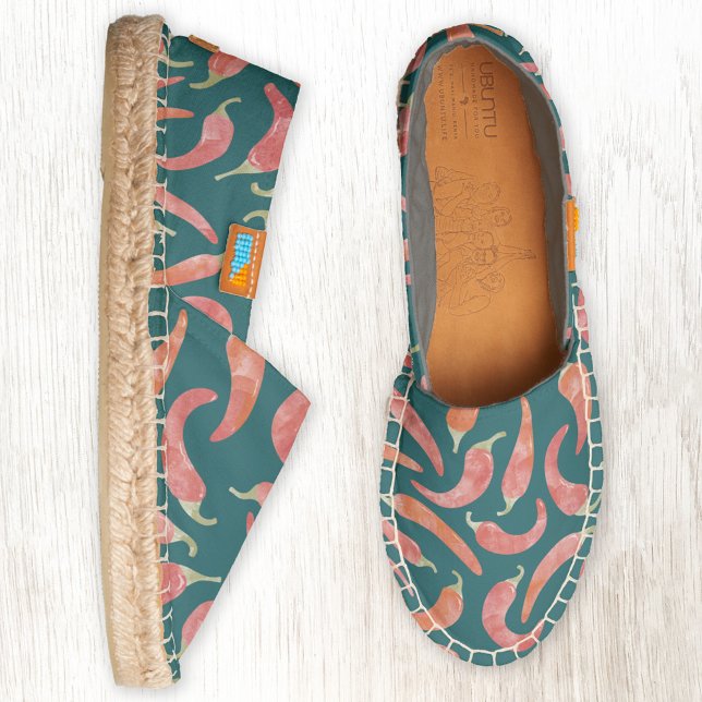 Chili Pepper Teal Green Espadrilles (Chili pepper pattern teal green espadrille shoes)