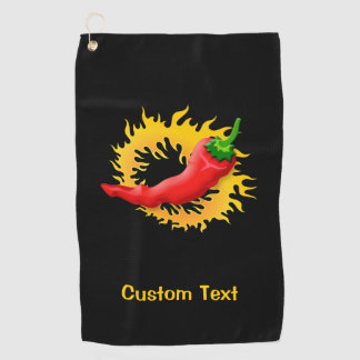 Chili Pepper with Flame Golf Towel