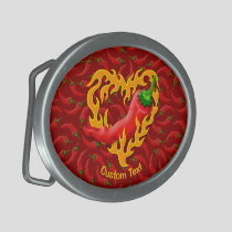 Chili Pepper with Flame Heart Belt Buckle