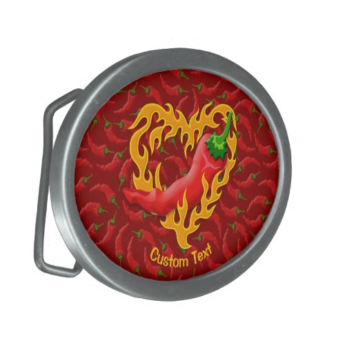 Chili Pepper with Flame Heart Belt Buckle