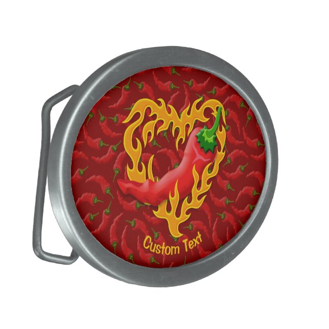 Chili Pepper with Flame Heart Belt Buckle (Front Left)