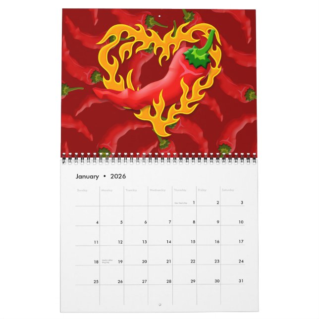 Chili Pepper with Flame Heart Calendar (Jan 2026)