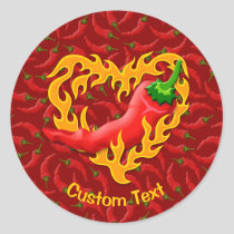 Chili Pepper with Flame Heart Classic Round Sticker