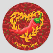 Chili Pepper with Flame Heart Classic Round Sticker