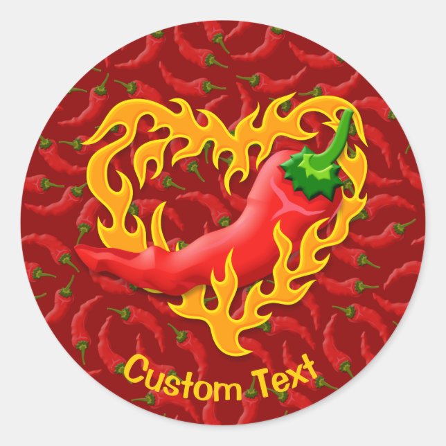 Chili Pepper with Flame Heart Classic Round Sticker (Front)