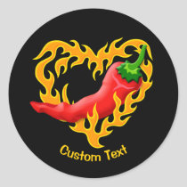 Chili Pepper with Flame Heart Classic Round Sticker