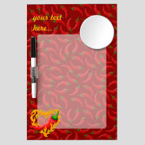 Chili Pepper with Flame Heart Dry Erase Board With Mirror