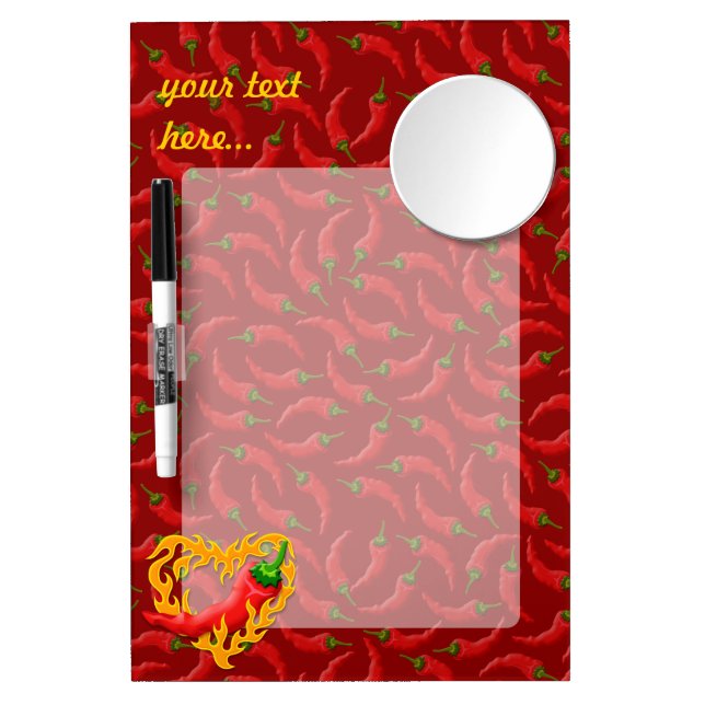 Chili Pepper with Flame Heart Dry Erase Board With Mirror (Front)