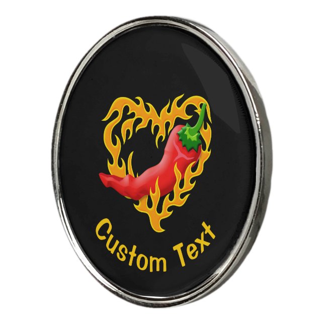 Chili Pepper with Flame Heart Golf Ball Marker (3/4)