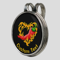 Chili Pepper with Flame Heart Golf Hat Clip