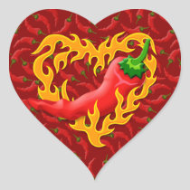 Chili Pepper with Flame Heart Heart Sticker