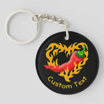 Chili Pepper with Flame Heart Keychain