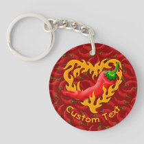 Chili Pepper with Flame Heart Keychain