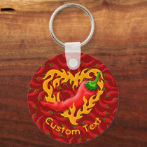 Chili Pepper with Flame Heart Keychain