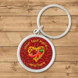 Chili Pepper with Flame Heart Keychain
