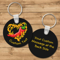 Chili Pepper with Flame Heart Keychain