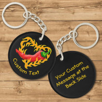 Chili Pepper with Flame Heart Keychain