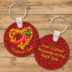 Chili Pepper with Flame Heart Keychain