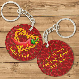 Chili Pepper with Flame Heart Keychain