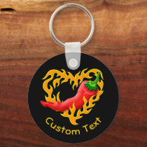 Chili Pepper with Flame Heart Keychain