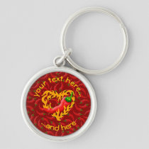 Chili Pepper with Flame Heart Keychain