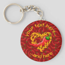 Chili Pepper with Flame Heart Keychain