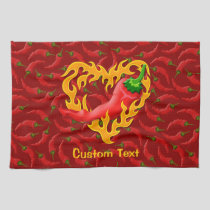 Chili Pepper with Flame Heart Kitchen Towel