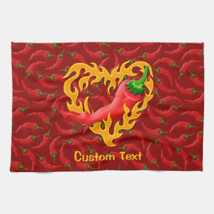 Chili Pepper with Flame Heart Kitchen Towel