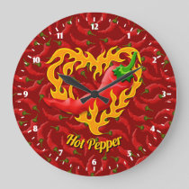 Chili Pepper with Flame Heart Large Clock