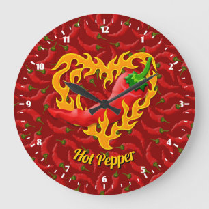 Chili Pepper with Flame Heart Large Clock
