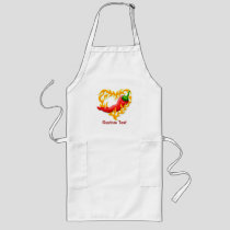 Chili Pepper with Flame Heart Long Apron