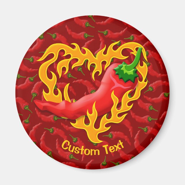 Chili Pepper with Flame Heart Magnet (Front)