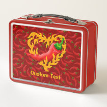Chili Pepper with Flame Heart Metal Lunch Box