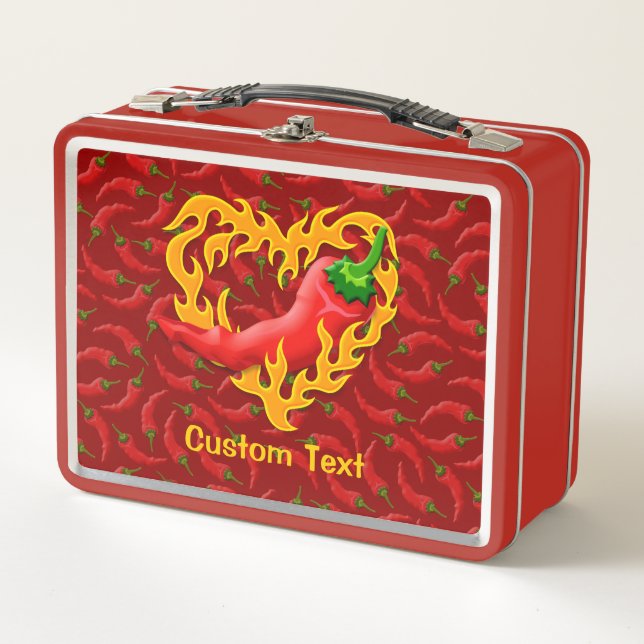 Chili Pepper with Flame Heart Metal Lunch Box (Front)