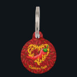 Chili Pepper with Flame Heart Pet ID Tag<br><div class="desc">Red chili pepper with heart shaped flame. Custom text.</div>