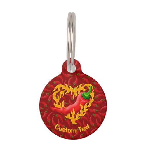 Chili Pepper with Flame Heart Pet ID Tag