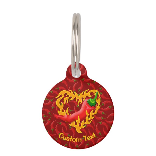 Chili Pepper with Flame Heart Pet ID Tag (Front)