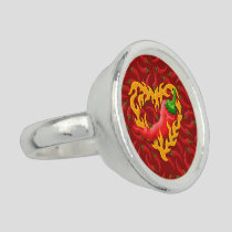 Chili Pepper with Flame Heart Ring