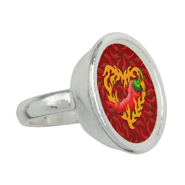 Chili Pepper with Flame Heart Ring (Side)