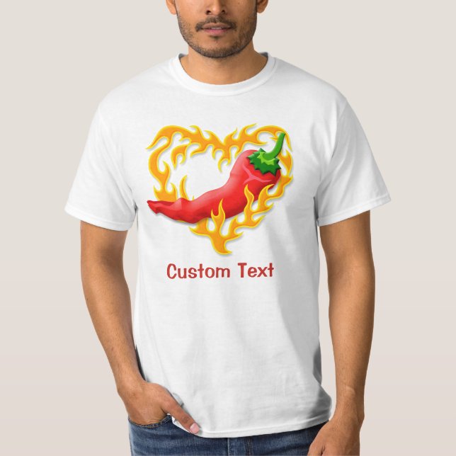 Chili Pepper with Flame Heart T-Shirt (Front)